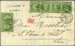 GC 2240 / F / N° 20 Bande De 4 + 2 Ex Càd MARSEILLE / PLACE CENTRALE Sur Lettre Pour La Chaux De Fonds... - 1862 Napoléon III