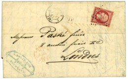 PC 441 / N° 17 Nuance Groseille Càd BORDEAUX (32) Sur Lettre 2 Ports Pour Londres. 1862. - TB. - 1853-1860 Napoléon III