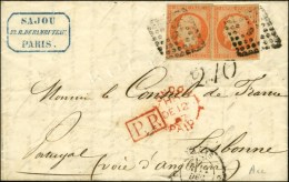 Losange C / N° 16 (2) Càd C PARIS C Sur Lettre (voie Anglaise) Pour Lisbonne. Taxe Tampon 210 à... - 1853-1860 Napoléon III