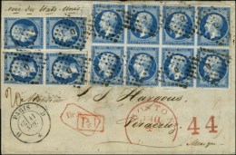 Losange D / N° 14 Bloc De 8 + 2 Paires (quelques Defs) Càd D PARIS D Sur Lettre Pour Vera Cruz Par La... - 1853-1860 Napoleon III