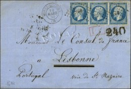 PC 2160 / N° 14 Bande De 3 Càd T 15 MOREZ-DU-JURA (38) Sur Lettre (voie Française) Pour Lisbonne.... - 1853-1860 Napoléon III