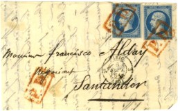 PD Rouge Encadré / N° 14 (2) Càd PARIS (60) Sur Devant De Lettre Santander. 1861. - TB / SUP. - 1853-1860 Napoléon III