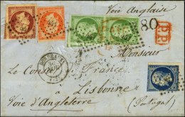 PC 441 / N° 12 (2) + 14 + 16 + 17 (quelques Pd) Càd T 15 BORDEAUX (32) Sur Lettre (voie Anglaise) Pour... - 1853-1860 Napoleon III