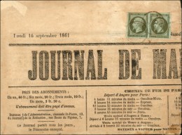 Càd T 15 ANGERS / N° 11 (paire) + Timbre Impérial 3c. Sur Journal Entier Du Maine Et Loire. 1861.... - 1853-1860 Napoleon III