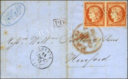 PC 898 / N° 5 Orange Vif Paire (1 Ex Def) Càd T 15 COGNAC (15) Sur Lettre Pour L'Angleterre. 1852. - TB.... - 1849-1850 Ceres