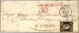 Grille / N° 3 Càd PARIS (60) 30 MARS 50 Sur Lettre Pour Genève. Taxe Suisse 35cs Rouge à... - 1849-1850 Cérès