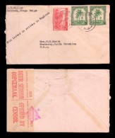 E)1942 CONGO, TIGER, PALMS STRIP OF 2, CENSOR SHIP, CIRCULATED COVER TO USA, RARE DESTINATION, XF - Lettres & Documents