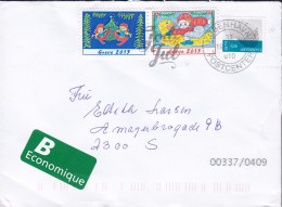 Denmark B-Economique Label 2013 Cover Brief 2x GREVE Christmas Seals & 6.00 Kr Queen Margrethe II. Stamp - Cartas & Documentos