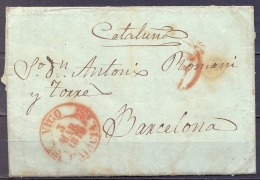 1849 , PONTEVEDRA , CARTA CIRCULADA ENTRE VIGO Y BARCELONA , BAEZA EN ROJO DE VIGO - ...-1850 Prephilately