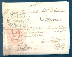 1843, ORENSE , PLICA CIRCULADA CIRCULADA ENTRE CARBALLINO Y CORUÑA , MARCA PREF. Nº 2 EN COLOR NEGRO , RRR - ...-1850 Prephilately