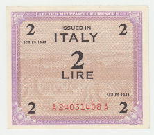 Italy 2 Lire 1943 UNC NEUF Banknote P M11b AMC - Ocupación Aliados Segunda Guerra Mundial