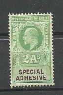 INDIA Special Adhesive Tax Revenue Edward O - Official Stamps