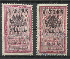 SCHWEDEN Sweden 1890ies Stempelmarken Documentaries 3 & 9 Kr O - Revenue Stamps