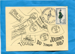 Carte-postale Illustrée-TOULON JT 1967+ VIGNETTE Au Dos - Philatelic Fairs