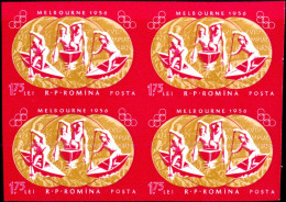 MELBOURNE 1956 OLYMPIC GAMES-RAFTING-MEDALS-IMPERF BLOCK OF 4-ROMANIA-SCARCE-MNH-TP-398 - Summer 1956: Melbourne