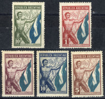 Monument To The Descamisado, The 5 Low Values Of The Set (from 5c To $10), All With Very Fresh Gum, VF Quality! - Andere & Zonder Classificatie