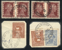 Lot Of 2 Pairs + 2 Fragments, All With Cancels Of SPELUZZI (La Pampa), One With Minor Defects - Collections, Lots & Series