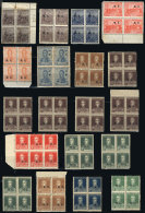 Lot Of 18 Mint Blocks Of 4, Several With Stain Spots, With "M.G." Overprint. - Frankeervignetten (Frama)