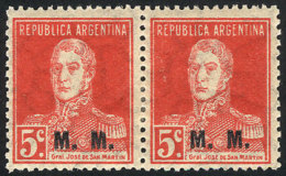 GJ.483, 5c San Martín With Period, Perf 13¼ X 12½, M.M., The Left Stamp With "second M... - Vignettes D'affranchissement (Frama)