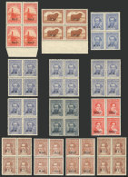 GJ.437 + Other Values, Small Lot Of 13 Mint Blocks Of 4, Most Of Fine Quality - Vignettes D'affranchissement (Frama)