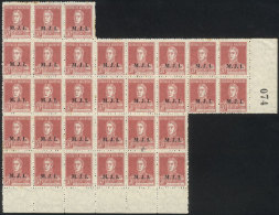 GJ.428, 30c San Martín, Overprint In Serif Font, Large Marginal Block Of 31 Stamps, With Light Stain Spots - Frankeervignetten (Frama)