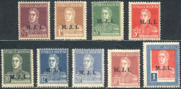 GJ.421/429, San Martín, Overprint In Serif Font, Complete Set, Some Values With Light Stain Spots. - Franking Labels