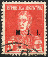 GJ.412e, 5c San Martín W/o Period, Perf 13¼ X 12½, "M Without Period" Variety - Franking Labels