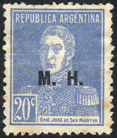 GJ.259, 20c San Martín, On Ribbed Paper, Stain Spots. - Franking Labels