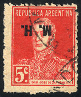 GJ.247b, 5c San Martín With Period, Perf 13¼ X 12½, With INVERTED Overprint Variety, VF! - Frankeervignetten (Frama)