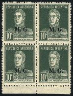 GJ.194, 10c San Martín, Overprint In Serif Font, Marginal Block Of 4, 2 Stamps MNH And 2 Lightly Hinged, VF! - Franking Labels