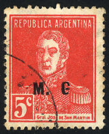 GJ.185g, 5c San Martín W/o Period, Perf 13¼ X 12½, "G Incomplete And Without Period" Variety - Franking Labels