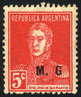 GJ.185f, 5c San Martín W/o Period, Perf 13¼ X 12½, "G Without Period" Variety - Franking Labels