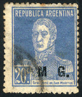 GJ.177a, 20c San Martín With Period, Perf 13¼ X 12½, "M Without Period" Variety - Franking Labels