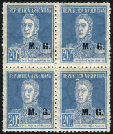 GJ.177, 20c San Martín With Period, Perf 13¼ X 12½, Block Of 4, One With UNLISTED "broken G"... - Franking Labels