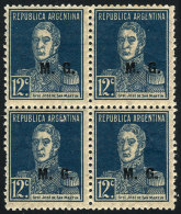 GJ.176, 12c San Martín With Period, Perf 13¼ X 12½, MNH Block Of 4 - Franking Labels