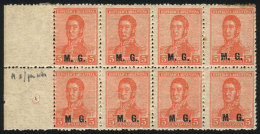 GJ.152b, 5c San Martín, Unwatermarked, Perf 13¼ X 12½, Marginal Block Of 8, 3 Stamps MNH With... - Frankeervignetten (Frama)