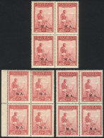GJ.114, 25c. Plowman, 3 Blocks Of 4 From DIFFERENT Printings, Some Stamps With Stain Spots, Interesting! - Vignettes D'affranchissement (Frama)