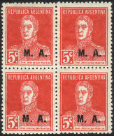 GJ.86, 5c. San Martín With Period, Perf 13¼, Block Of 4, 2 Stamps Lightly Hinged And 2 MNH, VF! - Frankeervignetten (Frama)