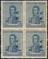 GJ.73, 12c. San Martín, Block Of 4, 2 Stamps With WHETLEY BOND Wmk, 2 Stamps Lightly Hinged And 2 MNH,... - Frankeervignetten (Frama)