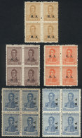 GJ.65/69, San Martín, Unwatermarked, Perf 13¼, Complete Set In Blocks Of 4, 4 Stamps Hinged And The... - Frankeervignetten (Frama)