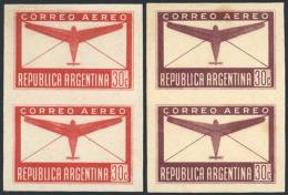 GJ.845, 30c. Airmail, TRIAL COLOR PROOFS In Photogravure On Opaque Paper, 2 Pairs In Different Colors (1958... - Poste Aérienne