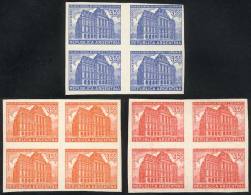 GJ.885, 35c. Correos Y Telégrafos, 3 TRIAL COLOR PROOFS In Blocks Of 4, On Paper With Glazed Front (3... - Autres & Non Classés