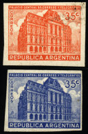 GJ.885, 35c Correos & Telégrafos, PROOFS Printed On Paper Of Glazed Front, In Blue And Oragen (1958... - Autres & Non Classés