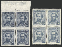 GJ.883 + 883b, 15c Martín Güemes, Blocks Of 4 With Neat + Dim Straight Rays Wmk, VF Quality! - Autres & Non Classés