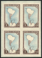GJ.880, $1 Map With Antarctica, National Unsurfaced Paper, Block Of 4, 2 With VARIETY: Background Of "1" And "PESO"... - Autres & Non Classés