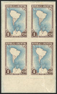 GJ.880, $1 Map With Antarctica, National Unsurfaced Paper, Block Of 4 With VARIETIES: Vertical Fold Along 2 Stamps... - Autres & Non Classés