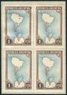 GJ.880, $1 Map With Antarctica, National Unsurfaced Paper, Block Of 4, 1 With VARIETY: Sepia Spot Over Amazonas,... - Autres & Non Classés