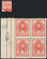 GJ.878, 5c San Martín, National Unsurfaced Paper, Block Of 4, One With VARIETY: CO Of "CORREOS" Joined... - Autres & Non Classés