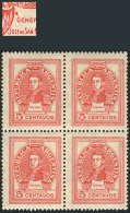 GJ.878, 5c San Martín, National Unsurfaced Paper, Block Of 4, One With VARIETY: Spot Above The G Of... - Autres & Non Classés