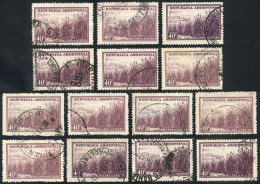GJ.810, 40c. Sugar Cane, Lot Of 14 Stamps, Most With VARIETIES, Varied Retouches In The Frames, VF! - Autres & Non Classés